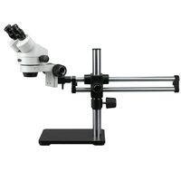 AmScope SM-5B Professional Binocular Stereo Zoom Microscope, WH10x Eyepieces, 7X-45X Magnification, 0.7X-4.5X Zoom Objective, Ambient Lighting, Ball-Bearing Double-Arm Boom Stand