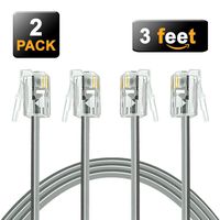 (2 Pack) Short Telephone Cord 3 ft RJ11 6P4C Male to Male (3 feet)