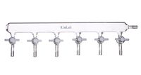 KimLab MFC-R-6F Glass 6 Ports Single Manifold Vacuum Gas Distributor with 2mm PTFE Stopcocks and Right Air Nozzle