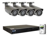GW 8 Channel H.265 NVR 5-Megapixel Security Camera System, 4pcs 5MP 1920p 3.6mm Wide Angle POE Weatherproof Bullet IP Cameras, 100ft Night Vision
