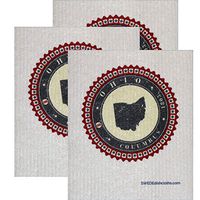 SWEDEdishcloths Swedish Dishcloth Set of 3 Each Swedish Dishcloth Badge Design - Ohio | Eco Friendly Cleaning Absorbent Cloth Eco Friendly Cleaning Wipes