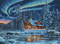 Dimensions Gold Collection Counted Cross Stitch Kit, Aurora Cabin, 16 Count Dove Grey Aida, 16'' x 12''