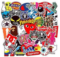 Fashion Brand Stickers[100PCS] - Street Culture Graffiti Patch Logo Sticker for Thrasher Vans Supreme - Waterproof Vinyl Decals for Skateboard Snowboard DIY Laptop Motorcycle Car Luggage Waterbottle