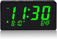 Digital Alarm Clock with Simple Operation, Adjustable Alarm Volume, Full Range Brightness Dimmer, Large 6" Green LED Screen, USB Port for Charging, Temperature, Electric Clocks for Bedrooms, Bedside