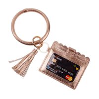 Lantintop Multifunctional Key Ring with Card Holder PU Leather Round Key Ring With Matching Wristlet Wallet For Women Girls (Rose gold)