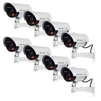 Masione 8 Pack Outdoor Fake/Dummy Security Camera w/Blinking Light (Silver) CCTV Surveillance