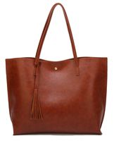 Women's Soft Faux Leather Tote Shoulder Bag from Dreubea, Big Capacity Tassel Handbag Brown (New Style)