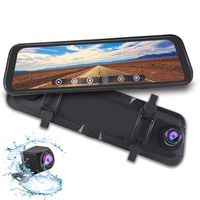 1080P 9.66" Full Touch IPS Screen Car DVR Stream Media Rear-View Mirror Monitor with Front and Rear Double Recorder HD Camera Waterproof Night Vision&GPS Tracking