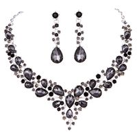 Youfir Bridal Austrian Crystal Necklace and Earrings Jewelry Set Gifts fit with Wedding Dress (Grey Black)