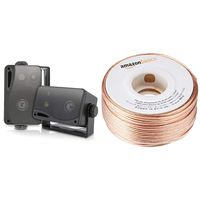 3-way Mini Box Speaker System - 3.5 Inch 200 Watt Weatherproof Marine Grade Mount Speakers - Pyle PLMR24B (Black) & AmazonBasics SW100ft  16-Gauge Speaker Wire - 100 Feet