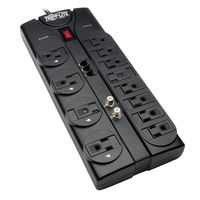 Tripp Lite 12 Outlet Surge Protector Power Strip, 8ft Cord, Right-Angle Plug, Tel/Modem/Coax Protection, RJ11, & $150,000 INSURANCE (TLP1208TELTV)