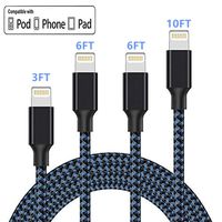 Kesown Phone Charger Cable 4Pack Nylon Braided Cord Compatible Phone XS X 8 8Plus 7Plus 7 6Plus 6s -Black&Blue(3/6/6/10ft)