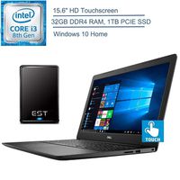 2020 Dell Inspiron 15 Laptop Computer, 15.6" Touchscreen, 8th Gen Intel Core i3-8145U Up to 3.9GHz (Beat i5-7200U), 32GB DDR4 RAM, 1TB PCIE SSD, Windows 10 + EST 500GB External Hard Drive