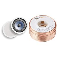 Polk Audio RC80i 2-way Premium In-Ceiling 8" Round Speakers (White, Paintable Grille) & AmazonBasics SW100ft  16-Gauge Speaker Wire - 100 Feet