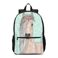 KiuLoam Fairytale Floral Horse School Backpack Shoulder Bag for Boys Girls Teens Schoolbag Travel Bag Bookbag