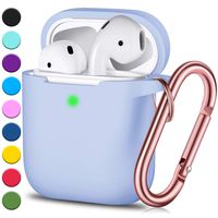 JINGCI Airpods Case, Full Protective Airpods Case Cover Silicone Airpods Case Keychain for Girls and Women, Soft Chargeable Headphone Case with Rose Gold Carabiner for AirPods 2 and 1, Sky Blue