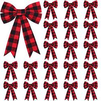 WILLBOND 20 Pieces Christmas Plaid Bows Red and Black Buffalo Check Bows Holiday Decorative Bows for Xmas Tree Home Decor, 5 x 7 Inch
