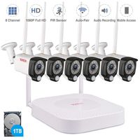 【Audio Recording】 Tonton 1080P Full HD Security Camera System Wireless,8CH NVR Kit with 1TB HDD and 6PCS 2.0MP Outdoor Bullet IP Metal Housing Cameras with PIR Sensor,Auto-Pair,True Plug and Play