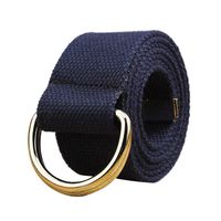 Men Women Junior Double Loop Canvas Belt Plain Students Lovers Waistband Fashion Trend Gold Buckle Navy Tactical Belt (Drak Blue, 47.2")
