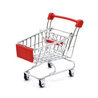 Kids Mini Shopping Cart Roll Wheel Moving Doll Toys Holder Cool Desk Holder Tiny Cute Supermarket Cart Trolly Sturdy Metal Novelty Adorable Gifts For Children (bright red, XS(4.5×3.4×4.7 inch))
