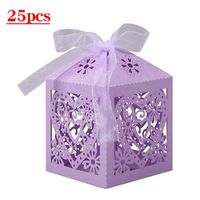 Lucky Monet 25/50/100PCS Love Heart Laser Cut Wedding Candy Gift Box Chocolate Box for Wedding Favor Birthday Party Bridal Shower with Ribbon (25pcs, Lavender)