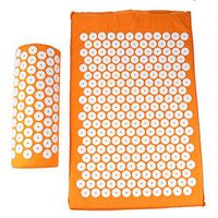 D DOLITY Trigger Point Acupressure Mat Pillow Neck Full Body Muscle Stress Massager Set with Carrying Storage Bag - Portable Size - Gray Green Pink Orange - Orange