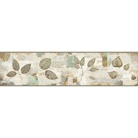 York Wallcoverings Pressed Leaves Border, Grey, Aqua