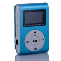 2GB Mini USB Clip MP3 Player LCD Screen Support 32GB Micro SD TF Card with Accessories-Blue (Inculde 2GB SD Card)