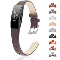 GVFM Band Compatible with Fitbit Inspire Bands/Inspire HR Band, Genuine Leather Slim Soft Strap Wristbands Accessories Replacement for Fitbit Inspire Fitness Tracker (L(6.7"-8.7"), Coffee)