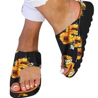 Fainosmny Summer Womens Slippers Fashion Sunflower Print Flip Flops Flat Clip Toe Beach Water Shoes Wedges Open Toe Sandals Black