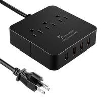 Power Strip with USB, Surge Protector Smart 3 Outlet and 4 USB Port Charger with 5ft Extension Power Cord 1250W 100-240V Portable USB Strip for Travel, Phone, Computer, Transformers