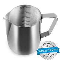 Milk Frothing Pitcher Cappuccino Pitcher Pouring Jug Espresso Cup with Measurement Inside 12 Ounce (350 ML) Stainless Steel Creamer Cup for Latte Art