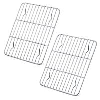 P&P CHEF Cooling Rack Pack of 2, Stainless Steel cooking Rack for Cooling Baking Roasting Grilling Drying, Rectangle 9.7'' x 7.3'' x 0.6'', Fits Small Toaster Oven, Oven & Dishwasher Safe