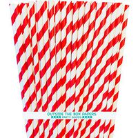 Red and White Striped Paper Straws - 7.75 Inches - Pack of 100 - Outside the Box Papers Brand