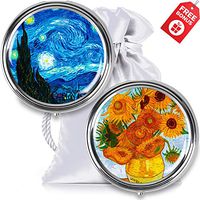 2PK Pill Box Case with Design. 3 Compartments. 3 Times A Day Organizer for Vitamins Supplements Medication Storage. Portable for Purse & Pockets. Travel Essentials. Van Gogh Collection