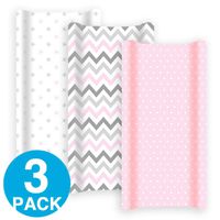 Premium Changing Pad Cover Girl 3 Pack | 100% Cotton, Jersey Soft | Changing Table Pad Cover | Pink & Grey Diaper Changing Pad Covers | Baby Shower Registry Gift