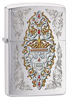Zippo Brushed Chrome Jeweled Skull Pocket Lighter