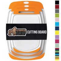 GORILLA GRIP Original Oversized Cutting Board, 3 Piece, BPA Free, Juice Grooves, Larger Thicker Boards, Easy Grip Handle, Dishwasher Safe, Non Porous, X Large, Kitchen, Set of 3, Orange White