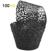 GOLF 100Pcs Cupcake Wrappers Artistic Bake Cake Paper Filigree Little Vine Lace Laser Cut Liner Baking Cup Wraps Muffin CaseTrays for Wedding Party Birthday Decoration (Black)