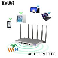 KuWFi 4G LTE WiFi Router 802.11AC 1200Mbps Dual Band 2.4-5.0GHz MT7621A chipset Gigabit Port OpenWrt Wireless Router with sim Card Slot with 6X 5dbi Antenna Support AT&T Europe Middle East