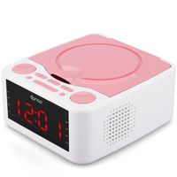 Alarm Clock Radio, CD Player, with USB Port, Headphone Jack, Aux Input, Remote Control, 12 /24H Time Display with Backlight, Sleep Timer (Pink)