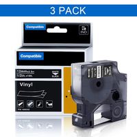 Replace DYMO Rhino Permanent Vinyl Industrial Label Tapes White on Black 1805435 12mm Compatible with DYMO Rhino 4200 5200 5000 6000 Industrial Label Maker, 1/2 Inch x 18 Feet, 3-Roll