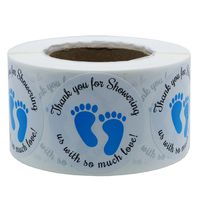 Hybsk 1.5 Inch Round Baby Shower Stickers, Thank You for Showering Us with So Much Love Blue Foot Print Total 500 Labels Per Roll (Blue Footprint)