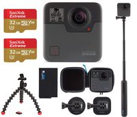 GoPro Fusion - 360 Waterproof Digital VR Camera with Spherical 5.2K HD Video 18MP Photos, Bundle Kit with Joby GorillaPod Action Video Tripod + 2 Pack SanDisk 32GB Extreme MicroSD Memory Card