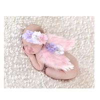 Tinksky Photo Prop Outfit Baby Girl Angel Feather Wing Costume Chiffon with Headband Newborn Photo Prop Costume (Pink)