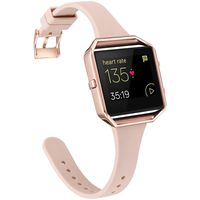 Amcute Compatibe for Fitbit Blaze Band Slim Narrow Thin Silicone Replacement Wristband with Metal Frame for Fitbit Blaze Bands Women Men Small Large (Khaki&Rose Gold, Large)
