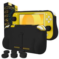 Orzly Grip Case for Nintendo Switch Lite - Case with Comfort Padded Hand Grips, Kickstand, Pack of Thumb Grips - Black