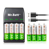 Mr.Batt Rechargeable AA Batteries 1600mAh (8 Pack) and Rechargeable Battery Charger