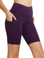BALEAF Women's 8" High Waist Biker Workout Yoga Running Compression Exercise Shorts Side Pockets Purple Size XXXL