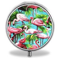 IMLONE Pill Organizer, Customized Flamingo Leaves Watercolor Pill Boxes with 3 Components Metal Portable Pill Container for Purse, Travelling and Daily Needs